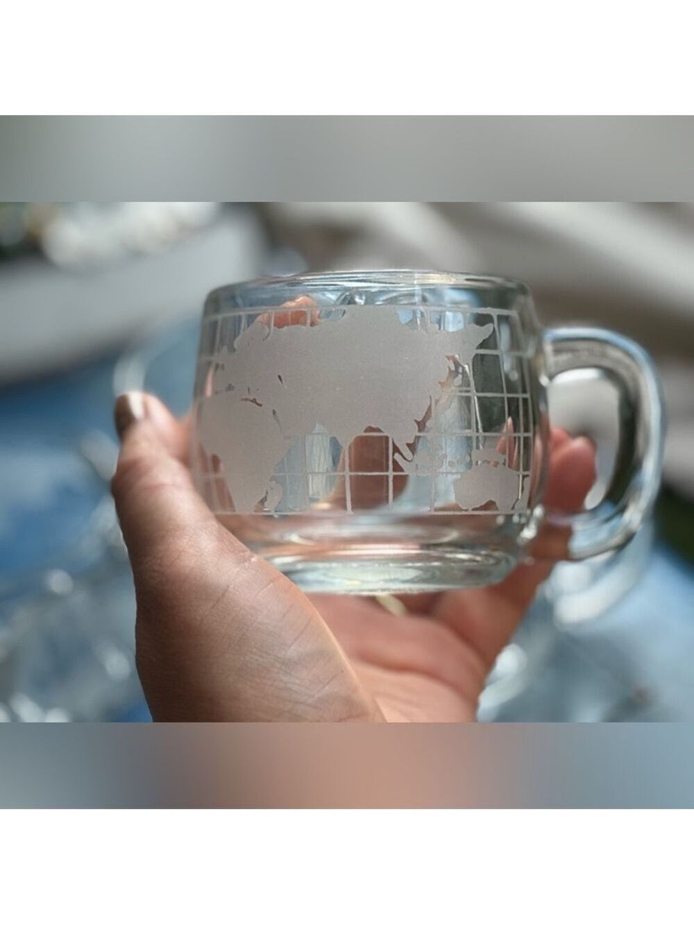 Vintage Nescafé Thick Etched Glass World Map Set of 5 Globe Mugs | 1970s Retro 🌎 - Picture 12 of 14
